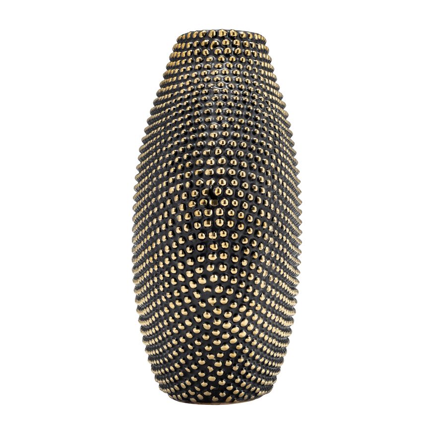 Sagebrook 16" Ceramic Beaded Vase - Black/Gold