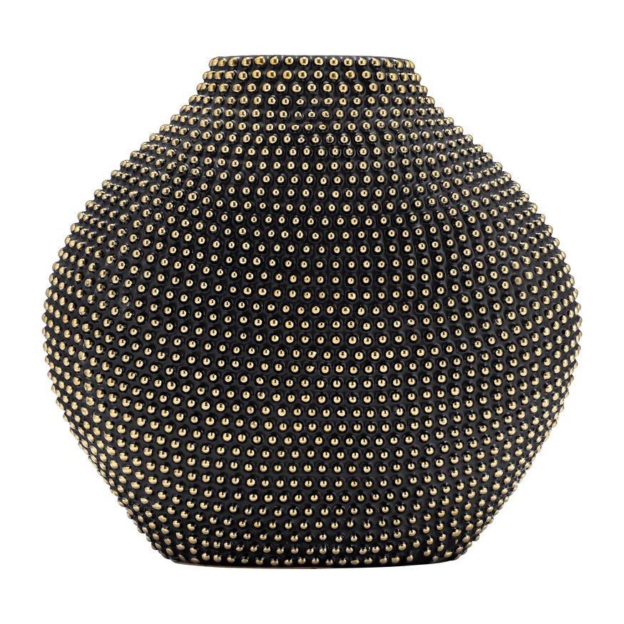 Sagebrook 16" Ceramic Beaded Vase - Black/Gold