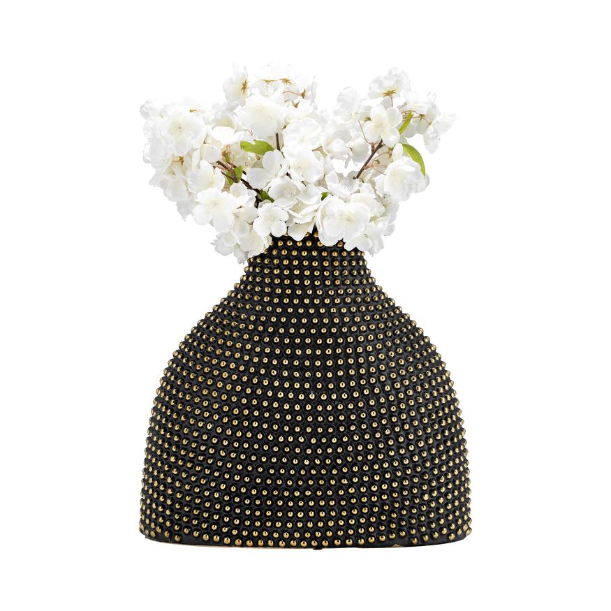 Sagebrook 14" Ceramic Beaded Vase - Black/Gold