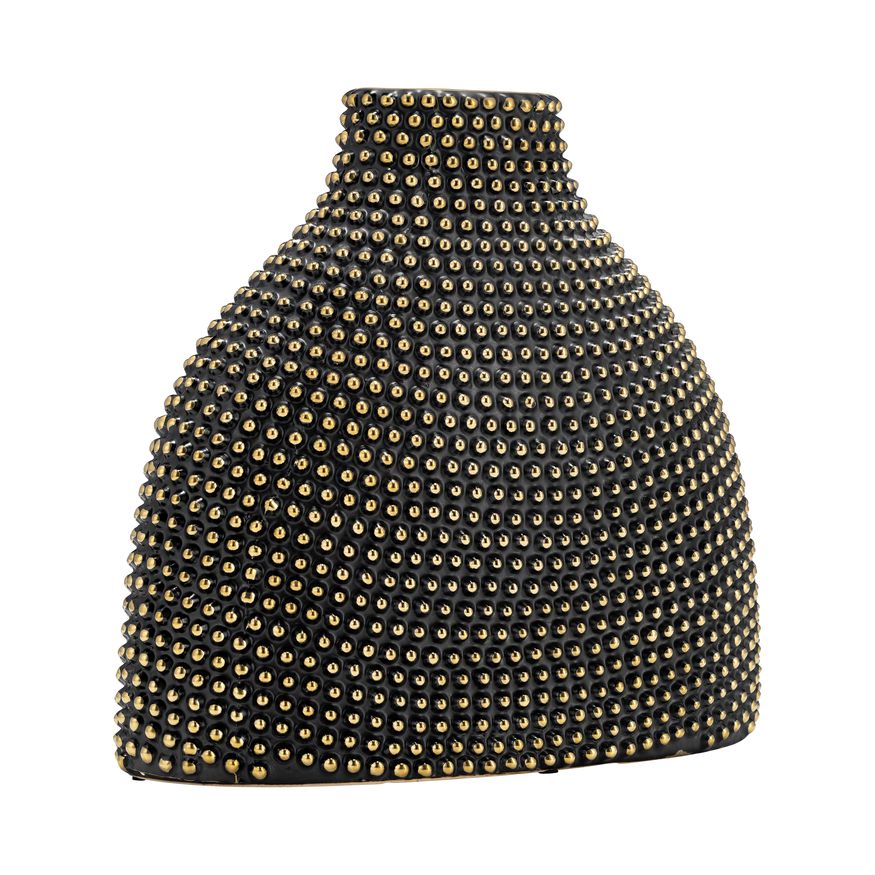 Sagebrook 14" Ceramic Beaded Vase - Black/Gold