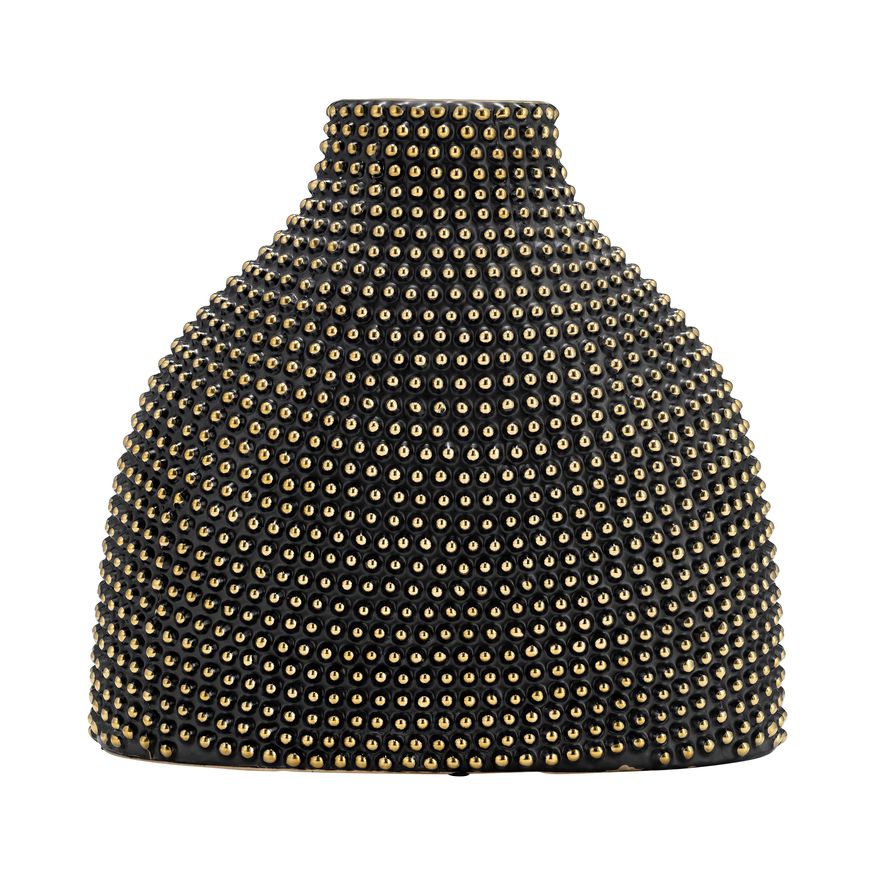 Sagebrook 14" Ceramic Beaded Vase - Black/Gold