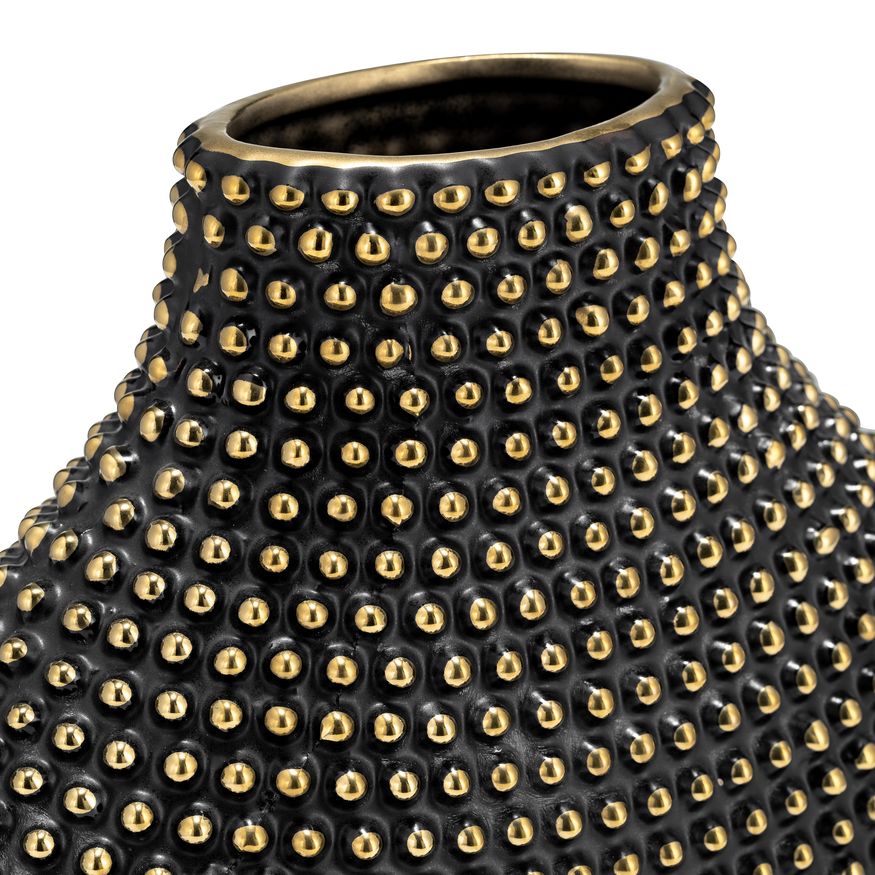 Sagebrook 14" Ceramic Beaded Vase - Black/Gold