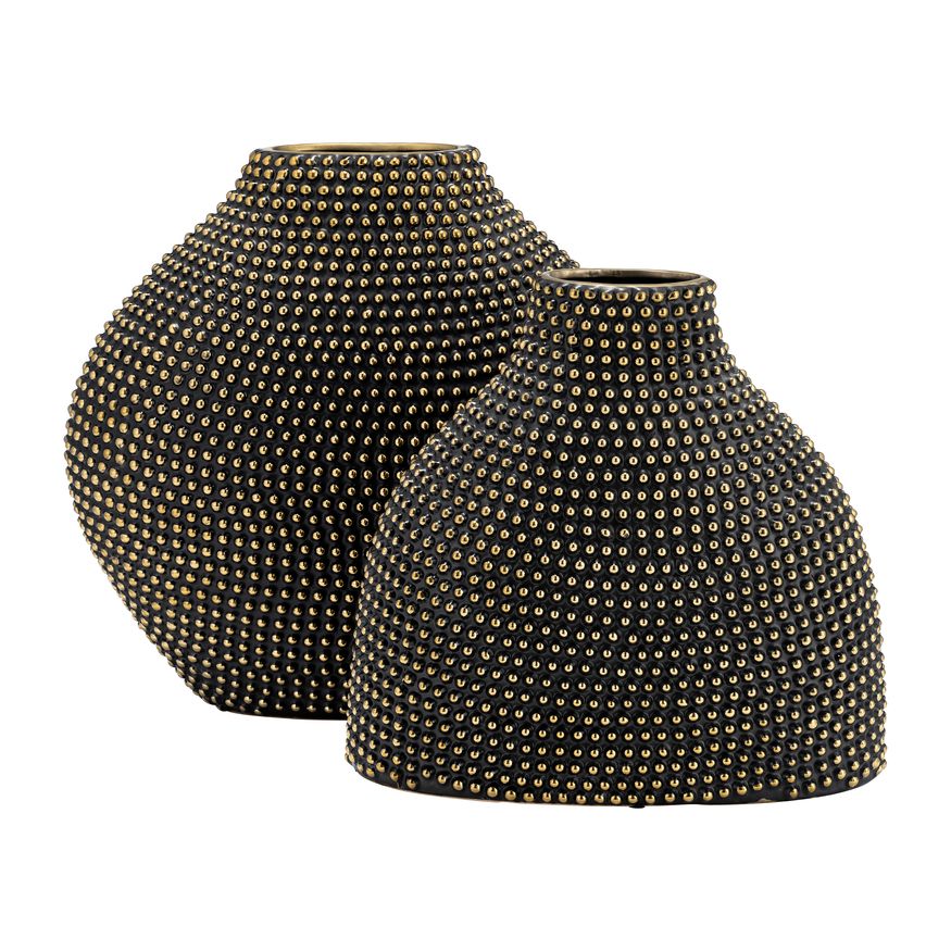 Sagebrook 14" Ceramic Beaded Vase - Black/Gold