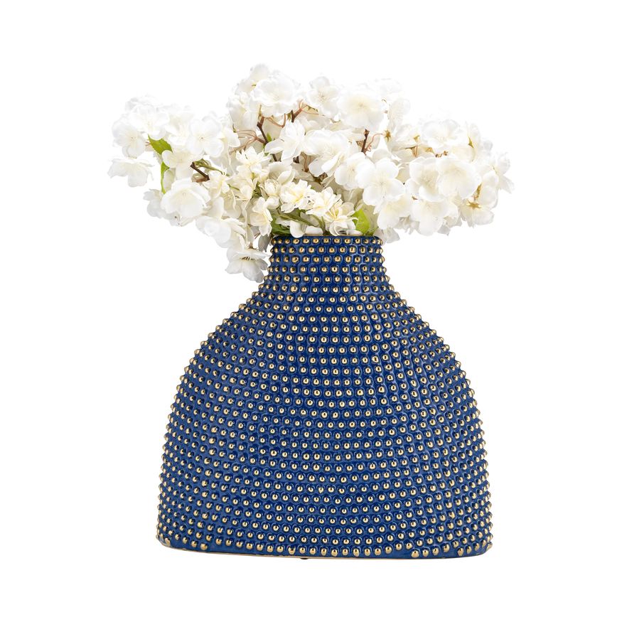 Sagebrook 14" Ceramic Beaded Vase - Navy/Gold