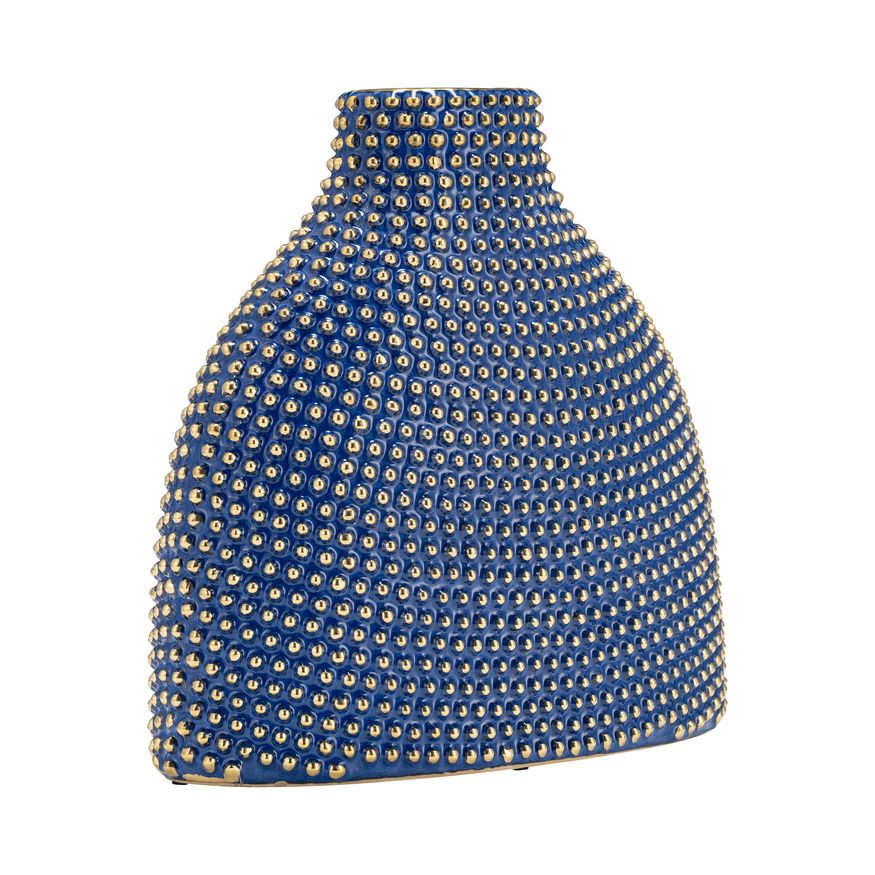 Sagebrook 14" Ceramic Beaded Vase - Navy/Gold