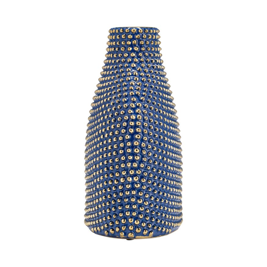 Sagebrook 14" Ceramic Beaded Vase - Navy/Gold