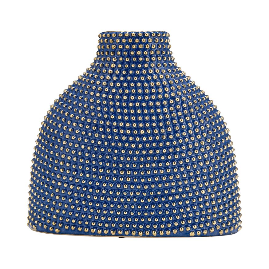 Sagebrook 14" Ceramic Beaded Vase - Navy/Gold