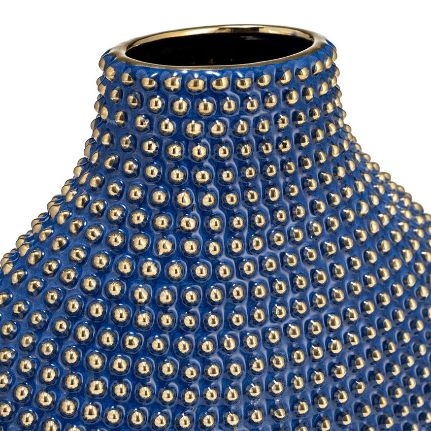 Sagebrook 14" Ceramic Beaded Vase - Navy/Gold