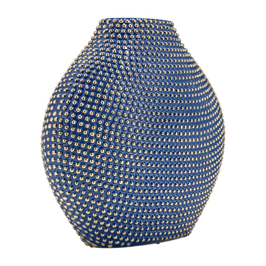 Sagebrook 16" Ceramic Beaded Vase - Navy/Gold