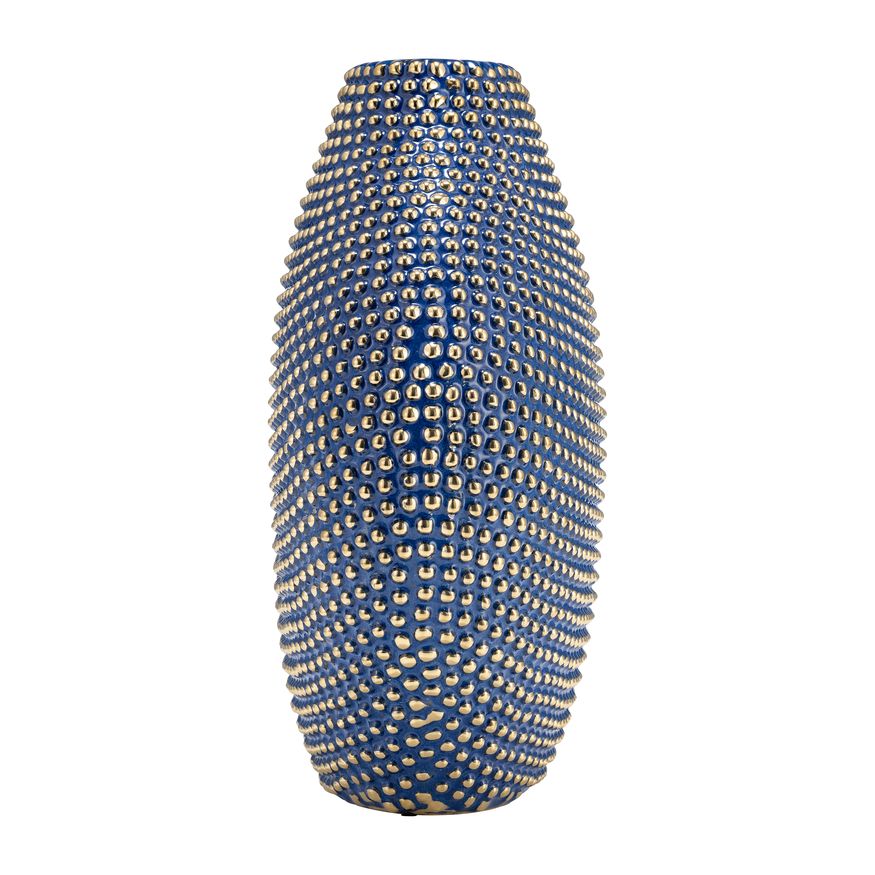 Sagebrook 16" Ceramic Beaded Vase - Navy/Gold