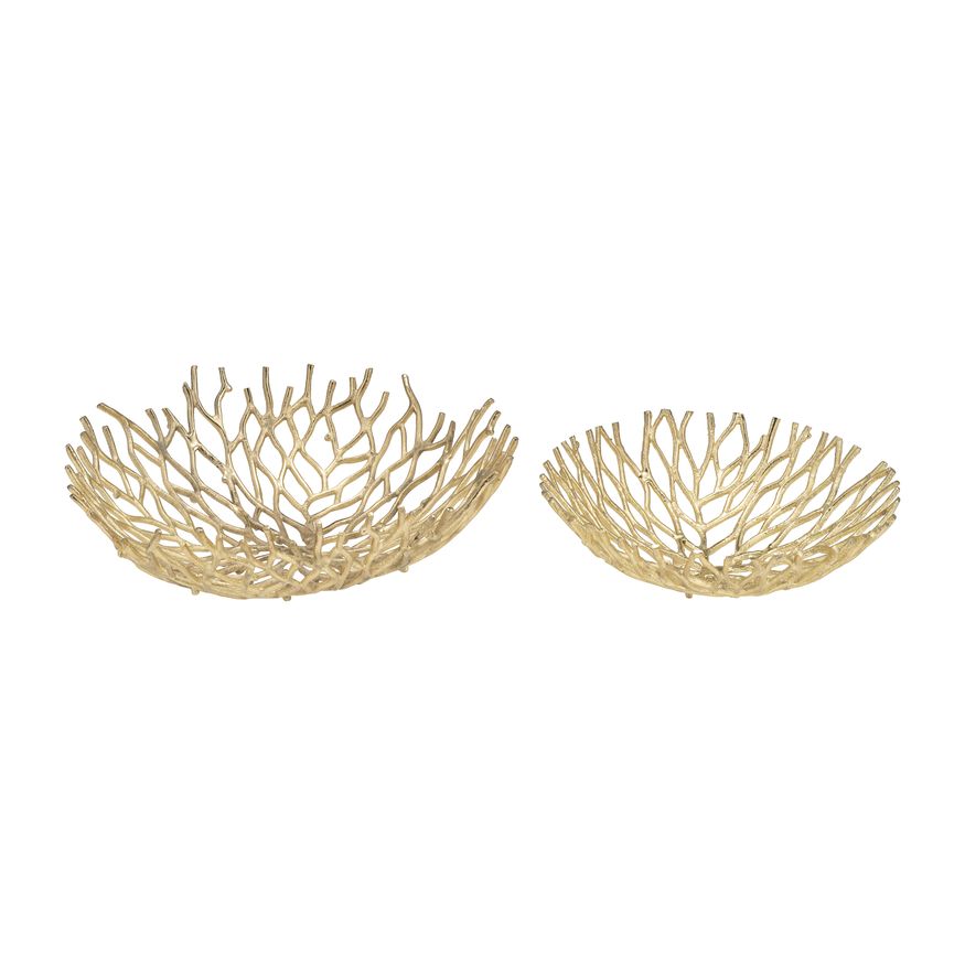 Sagebrook - 13"/17" Aluminum Branch Bowls (Set Of 2) in Gold