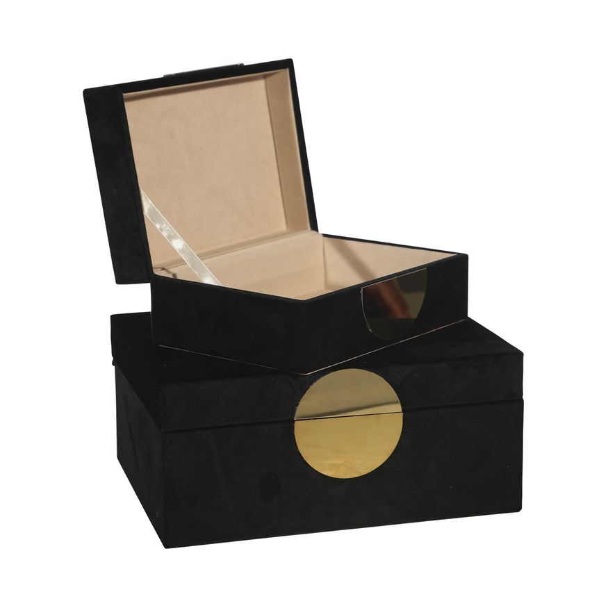 Sagebrook Velveteen Jewelry Box (Set Of 2) - Black/Gold