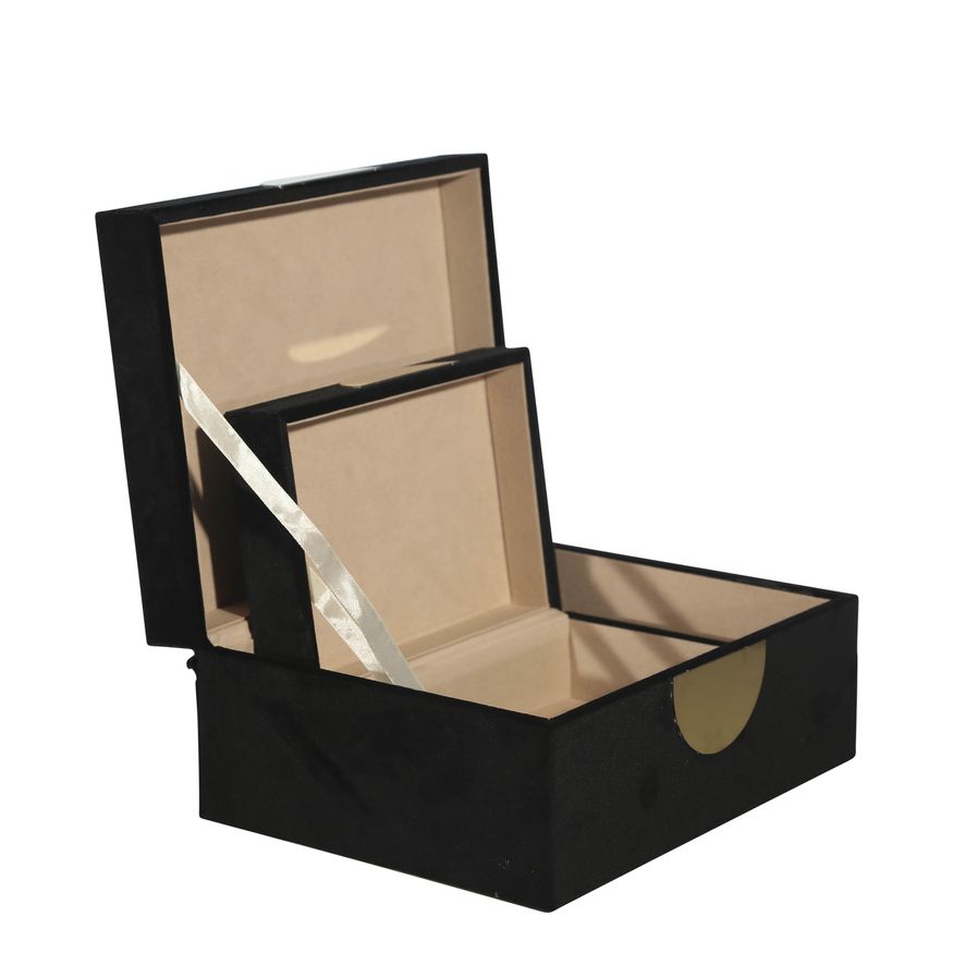 Sagebrook Velveteen Jewelry Box (Set Of 2) - Black/Gold