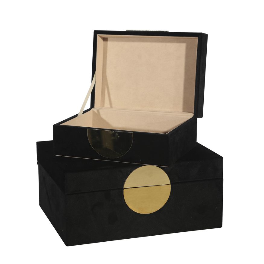 Sagebrook Velveteen Jewelry Box (Set Of 2) - Black/Gold