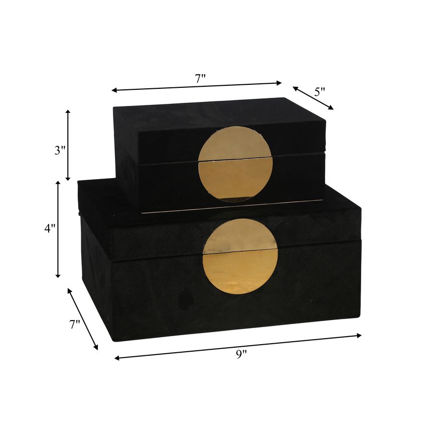 Sagebrook Velveteen Jewelry Box (Set Of 2) - Black/Gold