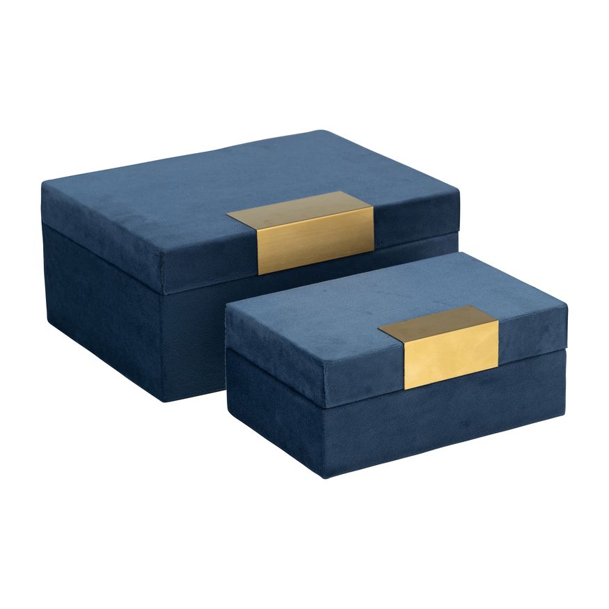 Sagebrook Velveteen Jewelry Box (Set Of 2) - Navy/Gold