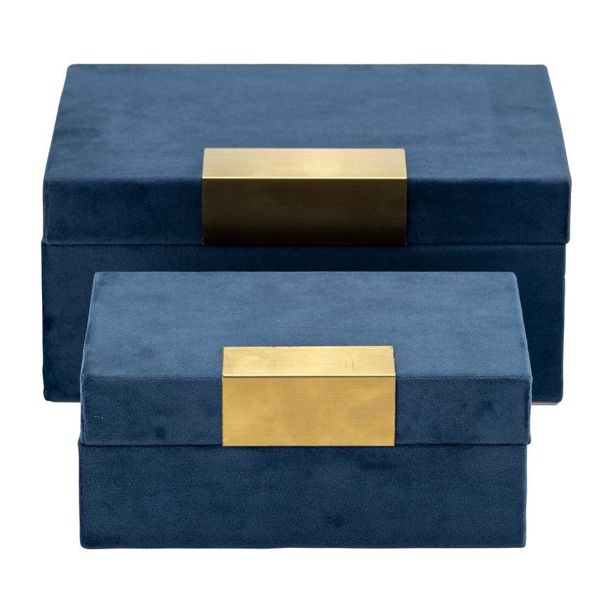 Sagebrook Velveteen Jewelry Box (Set Of 2) - Navy/Gold