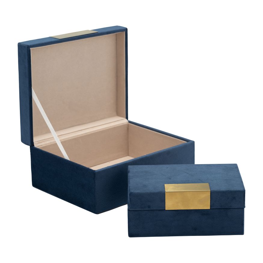 Sagebrook Velveteen Jewelry Box (Set Of 2) - Navy/Gold