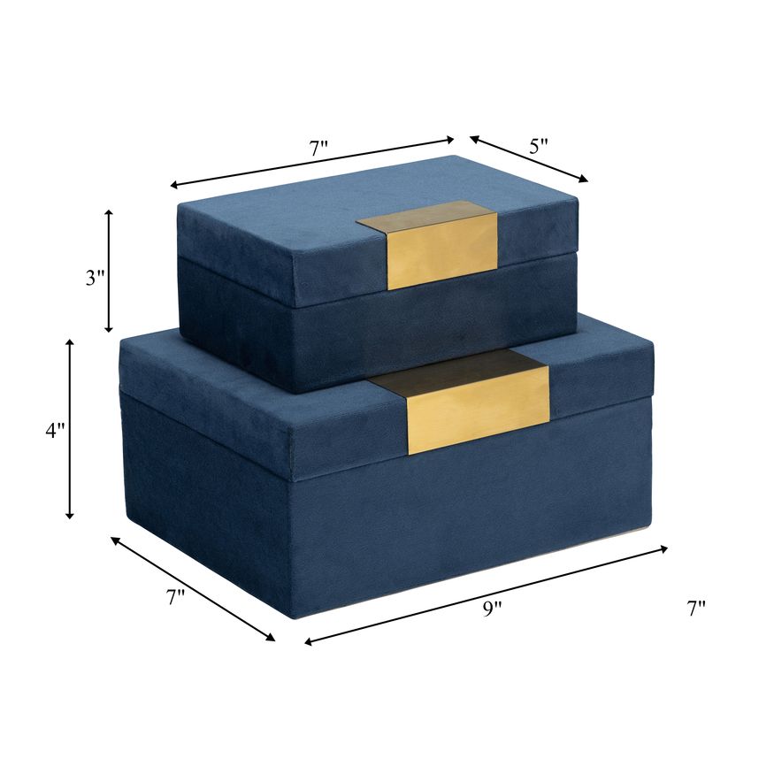 Sagebrook Velveteen Jewelry Box (Set Of 2) - Navy/Gold