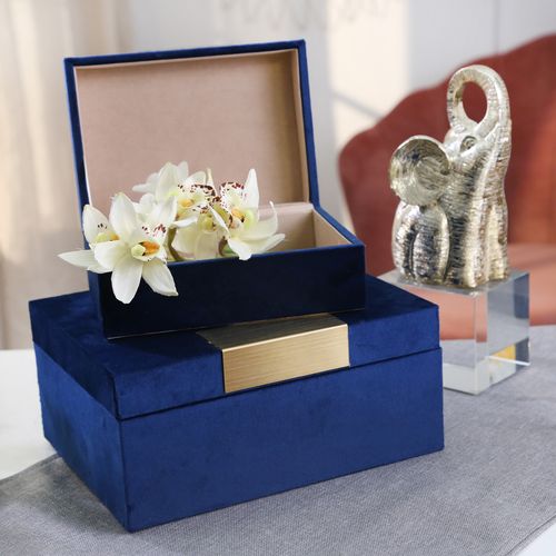 Sagebrook Velveteen Jewelry Box (Set Of 2) - Navy/Gold