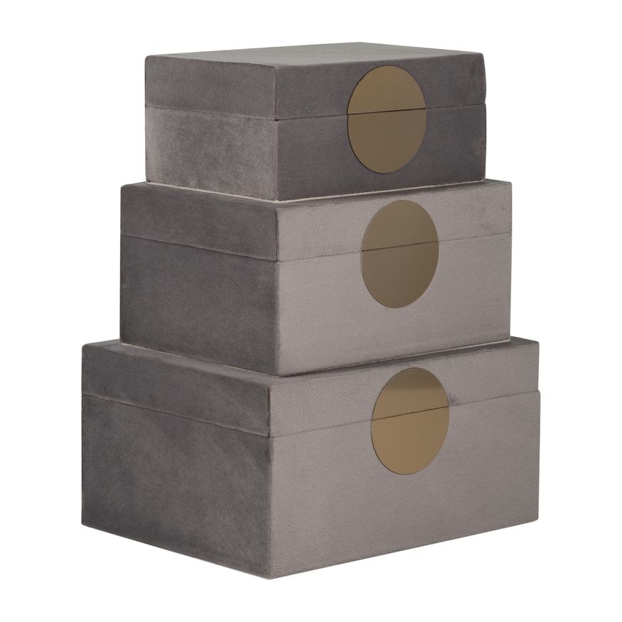 Sagebrook 7"/8"/9" Velveteen Jewelry Box (Set Of 3) - Gray