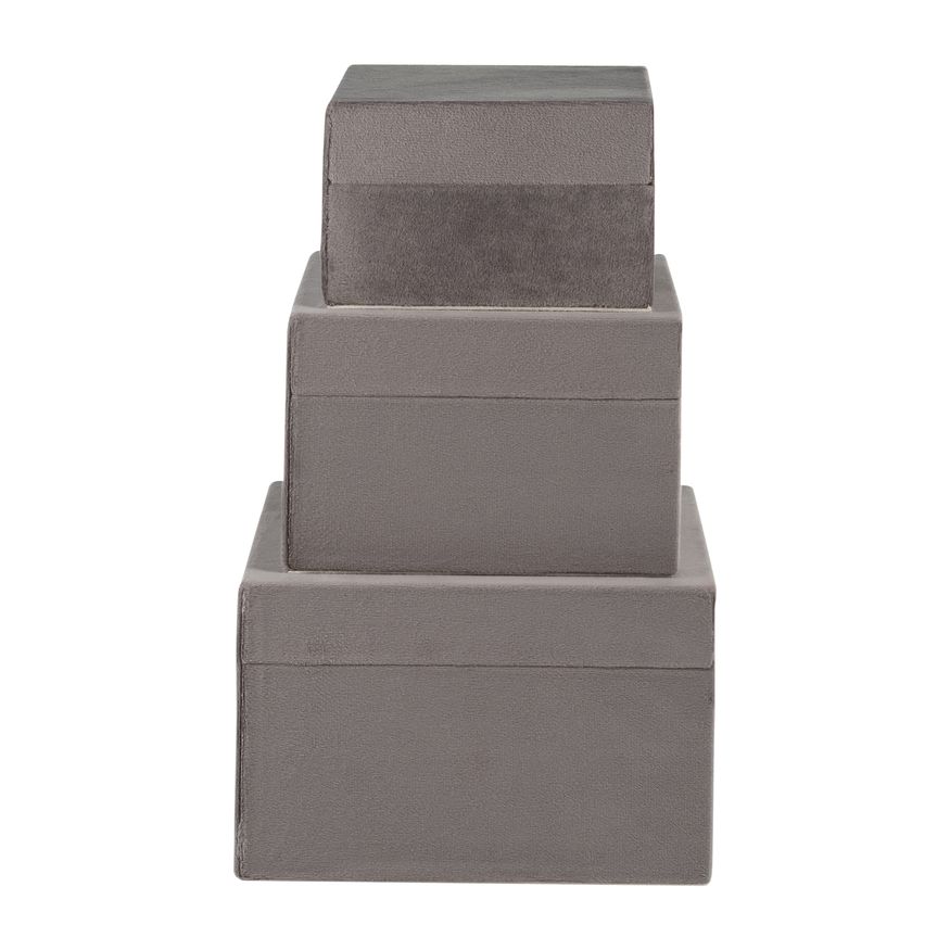 Sagebrook 7"/8"/9" Velveteen Jewelry Box (Set Of 3) - Gray