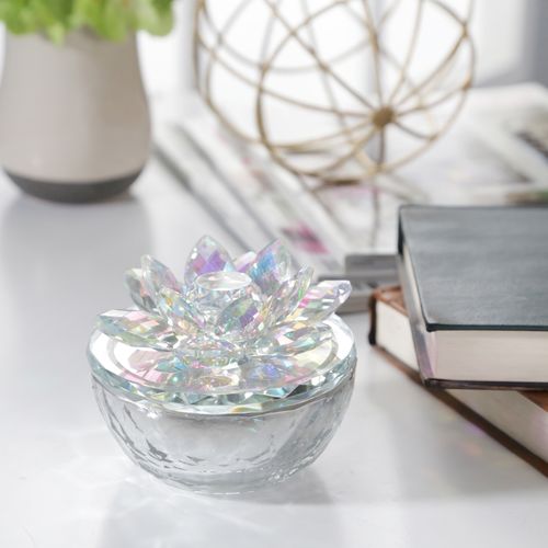 Sagebrook 5" Crystal Lotus Trinket Jar - Rainbow