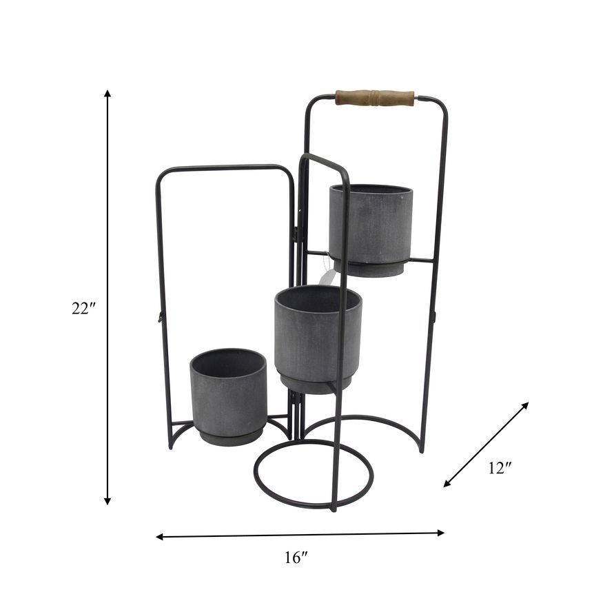 Sagebrook 22" Metal 3-Tier Foldable Planters - Black