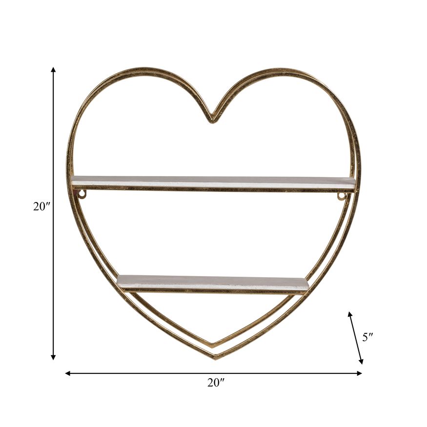 Sagebrook Metal/Wood 2 Tier Heart Wall Shelf - White/Gold