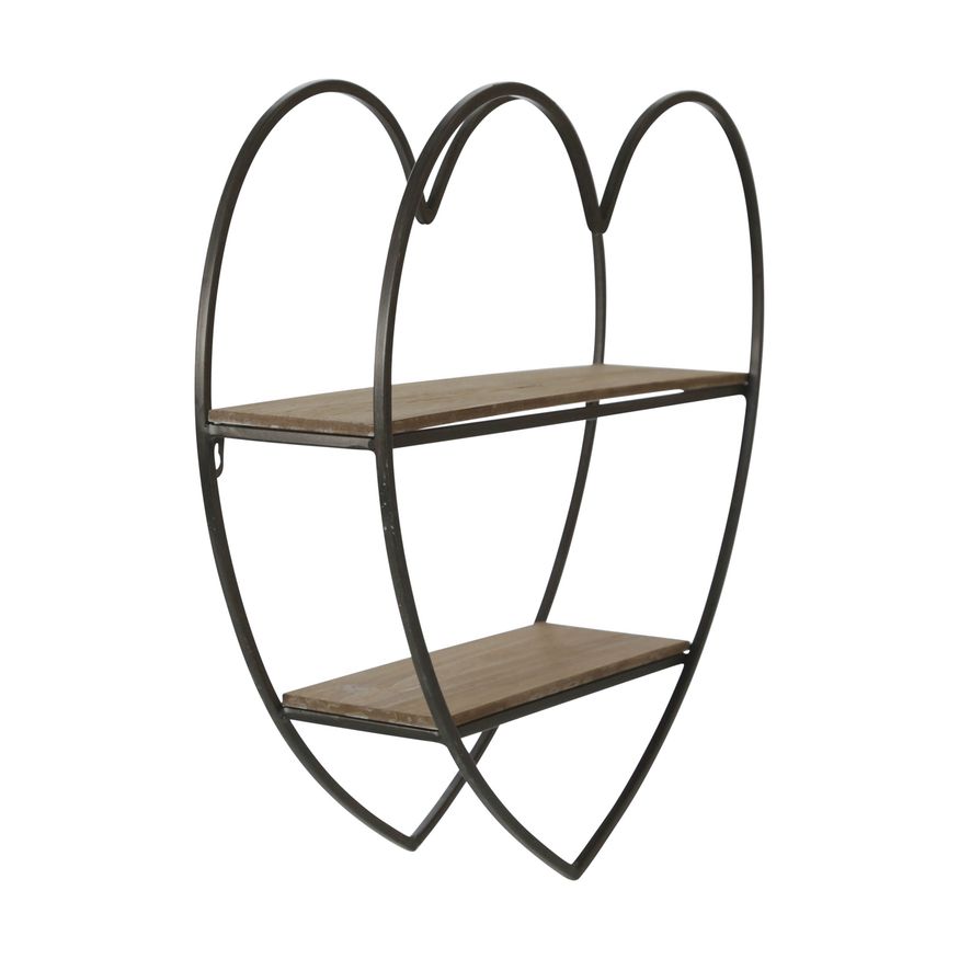 Sagebrook Metal/Wood 2 Tier Heart Wall Shelf - Natural/Black