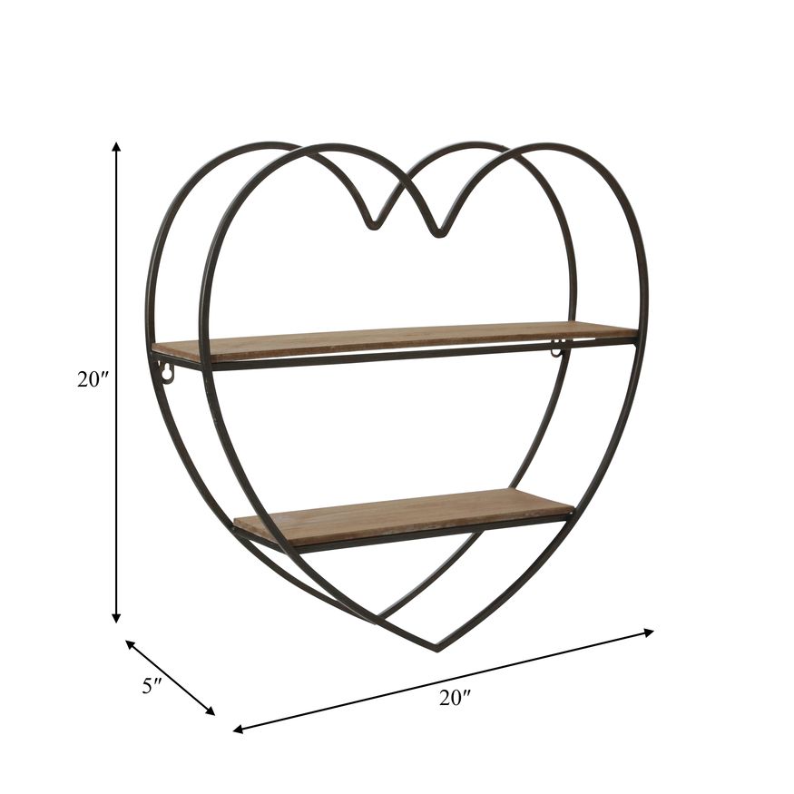 Sagebrook Metal/Wood 2 Tier Heart Wall Shelf - Natural/Black