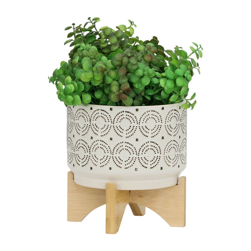 Sagebrook 7" Ceramic Swirl Planter On Stand - Ivory