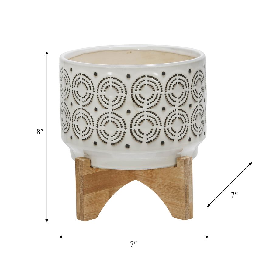 Sagebrook 7" Ceramic Swirl Planter On Stand - Ivory