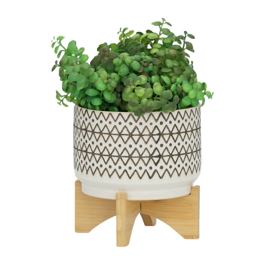 Sagebrook 7" Ceramic Abstract Planter On Stand - Ivory