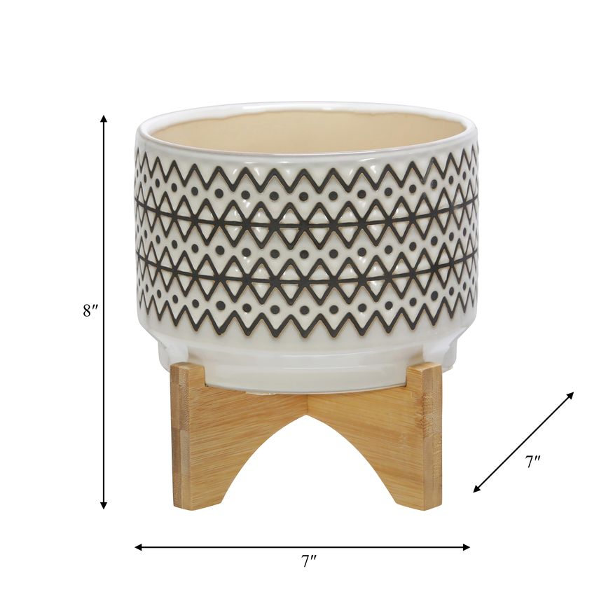 Sagebrook 7" Ceramic Abstract Planter On Stand - Ivory