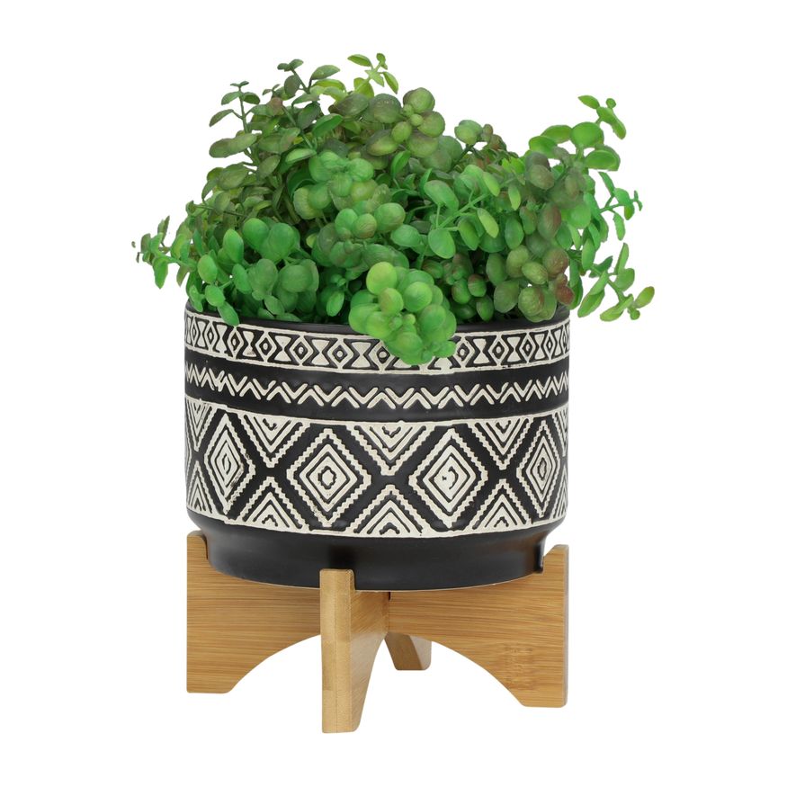 Sagebrook 7" Diamond Planter On Stand - Black