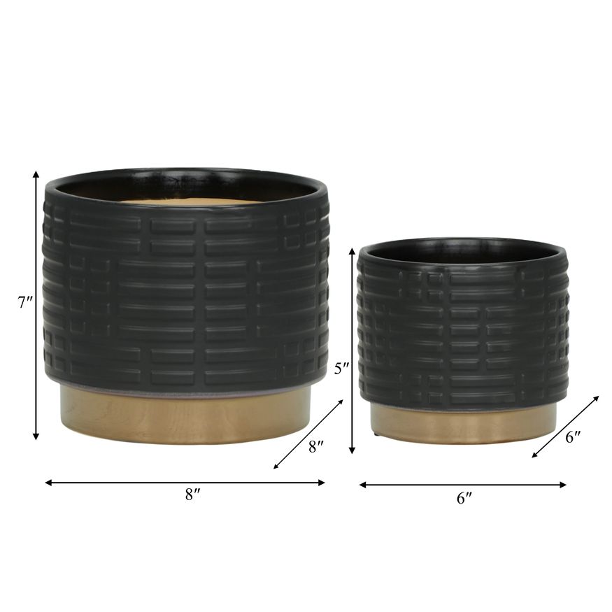 Sagebrook 6"/8" Maze Metallic Planters (Set Of 2) - Black