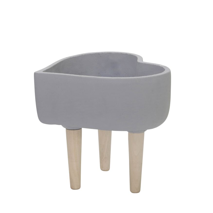 Sagebrook 9" Ceramic Heart Planter With Wooden Legs - Light Gray