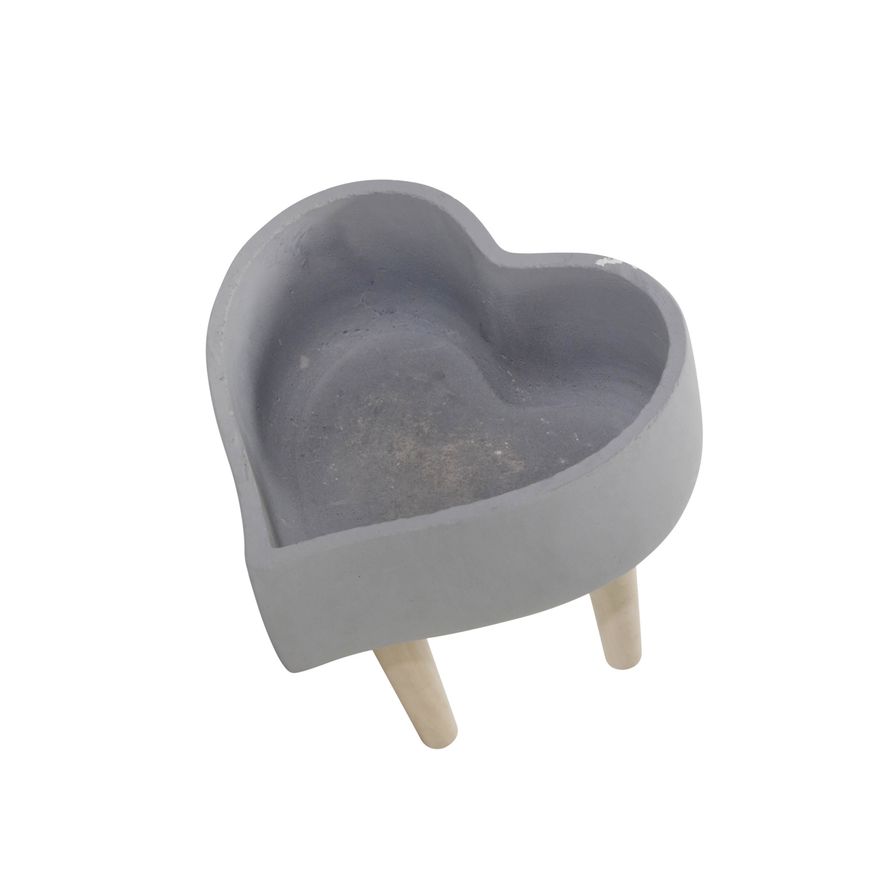 Sagebrook 9" Ceramic Heart Planter With Wooden Legs - Light Gray