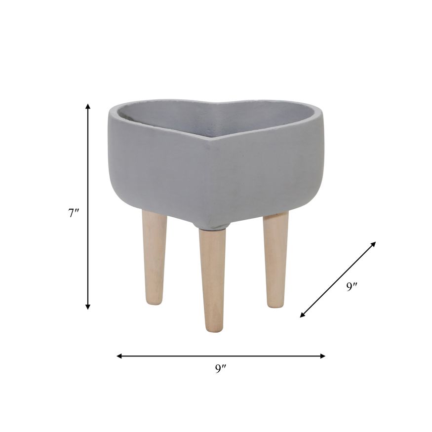 Sagebrook 9" Ceramic Heart Planter With Wooden Legs - Light Gray