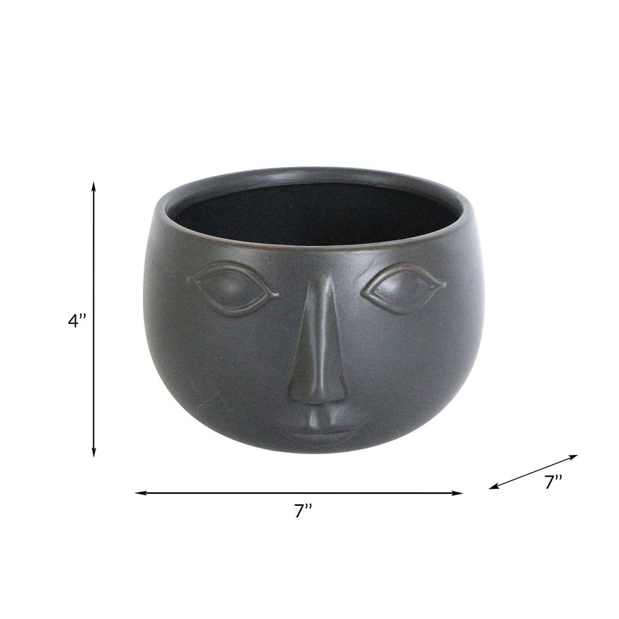 Sagebrook 7" Ceramic Face Planter - Matte Black