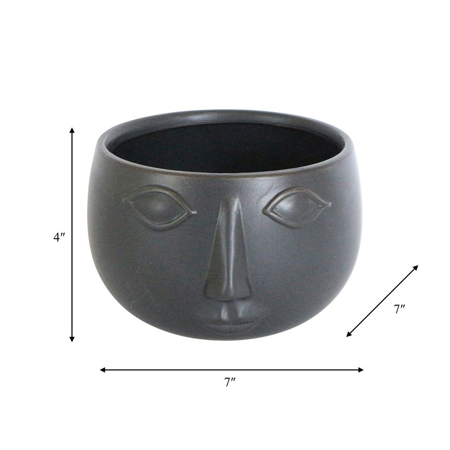 Sagebrook 7" Ceramic Face Planter - Matte Black