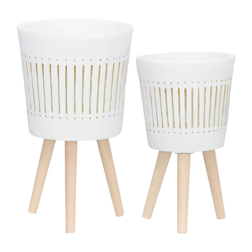 Sagebrook 10"/12" Planters With Wood Legs (Set Of 2)