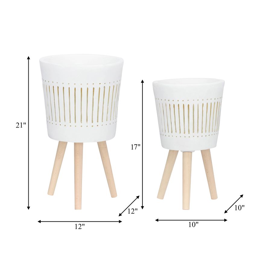 Sagebrook 10"/12" Planters With Wood Legs (Set Of 2) - White (kd)