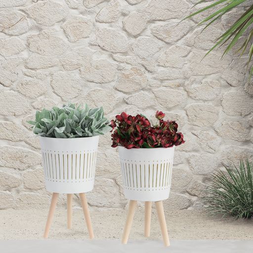 Sagebrook 10"/12" Planters With Wood Legs (Set Of 2) - White (kd)