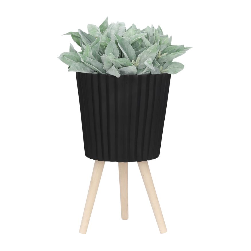 Sagebrook 10"/12" Ridged Planters With Wood Legs (Set Of 2) - Black (kd)