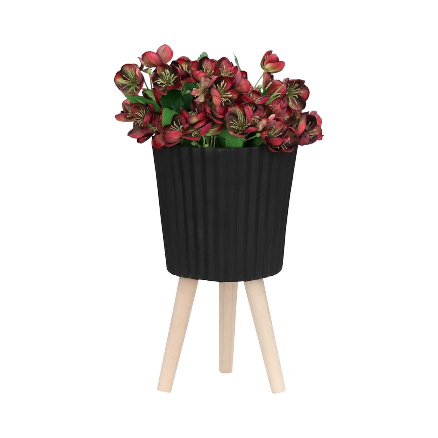 Sagebrook 10"/12" Ridged Planters With Wood Legs (Set Of 2) - Black (kd)