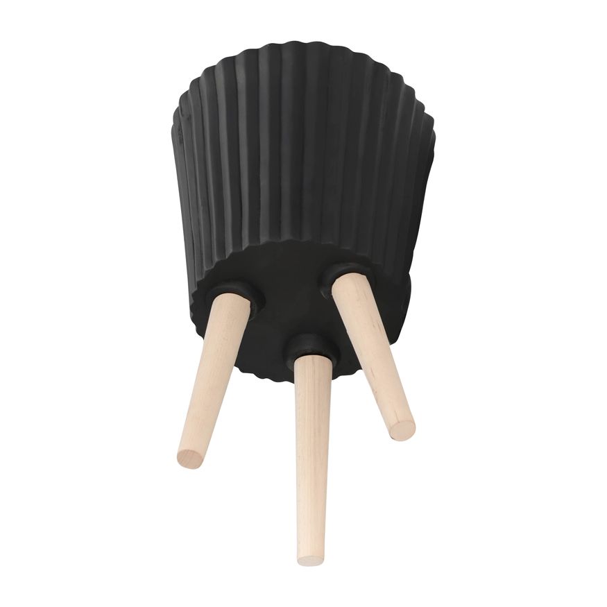 Sagebrook 10"/12" Ridged Planters With Wood Legs (Set Of 2) - Black (kd)