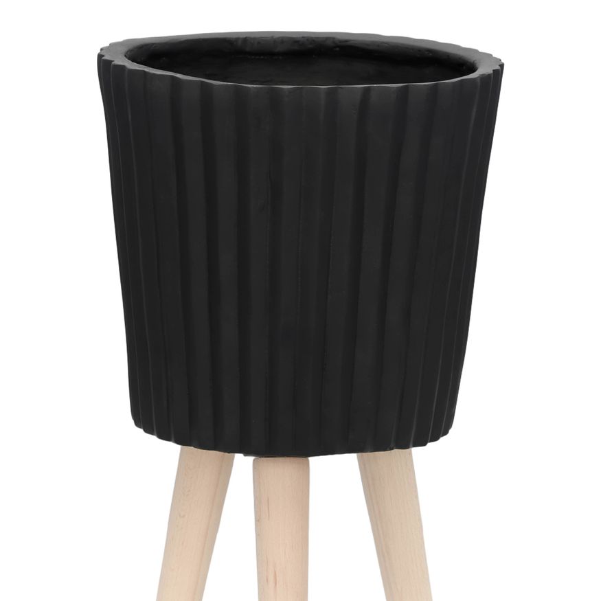 Sagebrook 10"/12" Ridged Planters With Wood Legs (Set Of 2) - Black (kd)