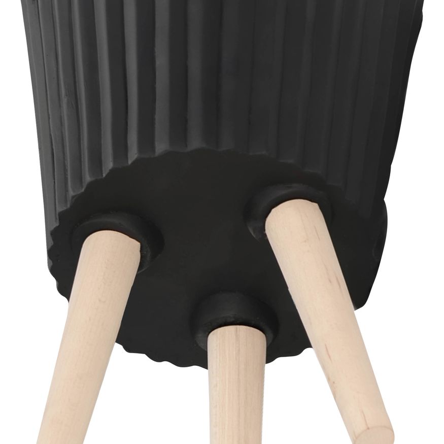 Sagebrook 10"/12" Ridged Planters With Wood Legs (Set Of 2) - Black (kd)